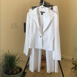 White with black pinstripe women’s pantsuit